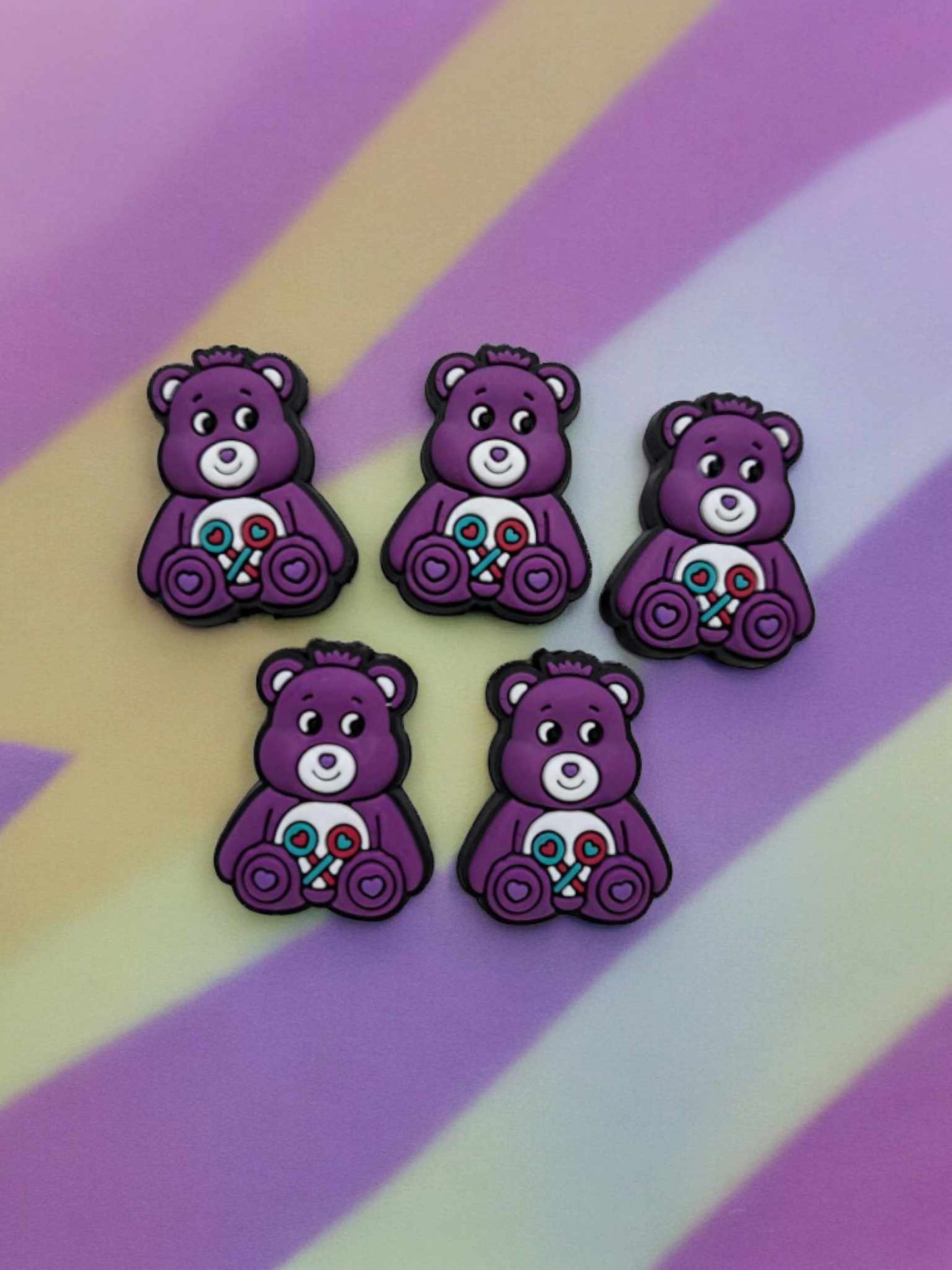 Share Bear Purple with Lollipops: Care Bear Silicone Focal Bead - 1209