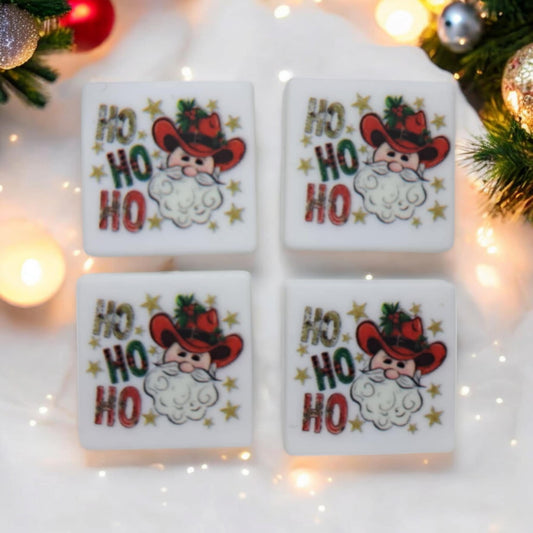 Ho Ho Ho Western Santa - Square Silicone Focal Bead