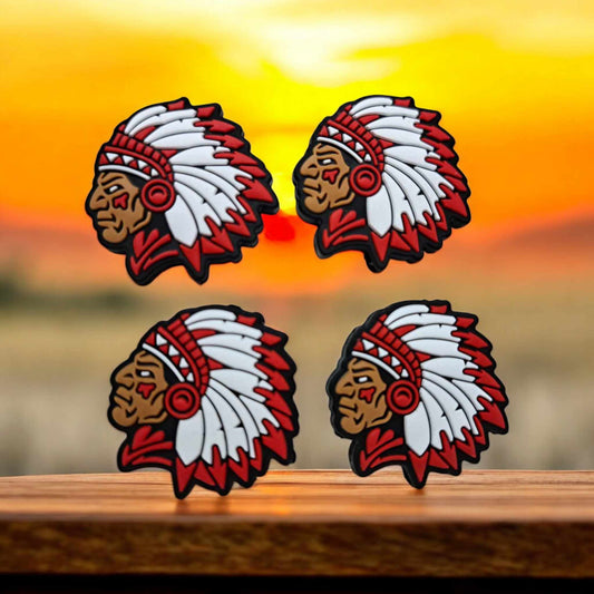 Man With Indian Headdress (White & Red) Silicone Focal Bead