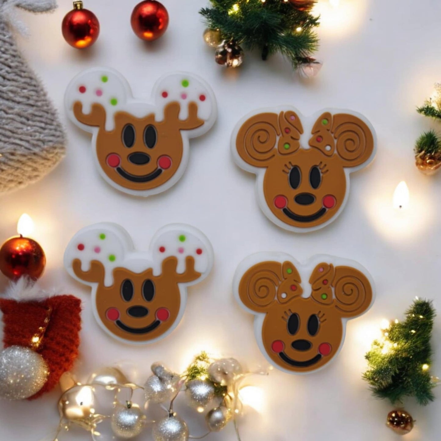 Mickey and Minnie Gingerbread Face Silicone Focal Bead