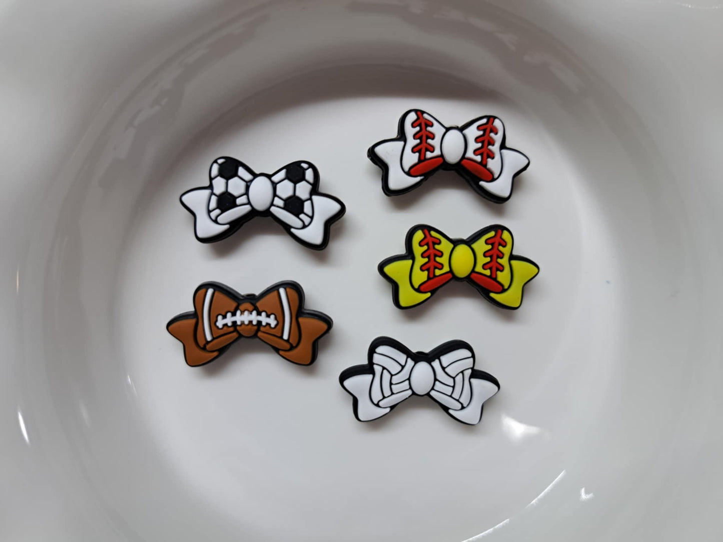 Sports Bow: Basketball and Football Silicone Focal Bead - 1352