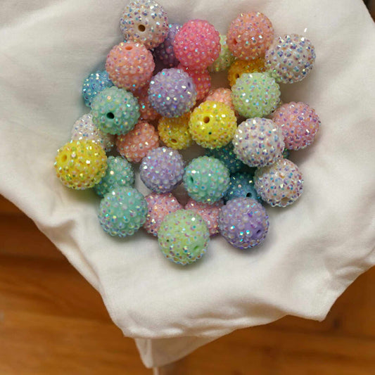 Pastel Solid Colors Mix 20mm Rhinestone Bubblegum Bead