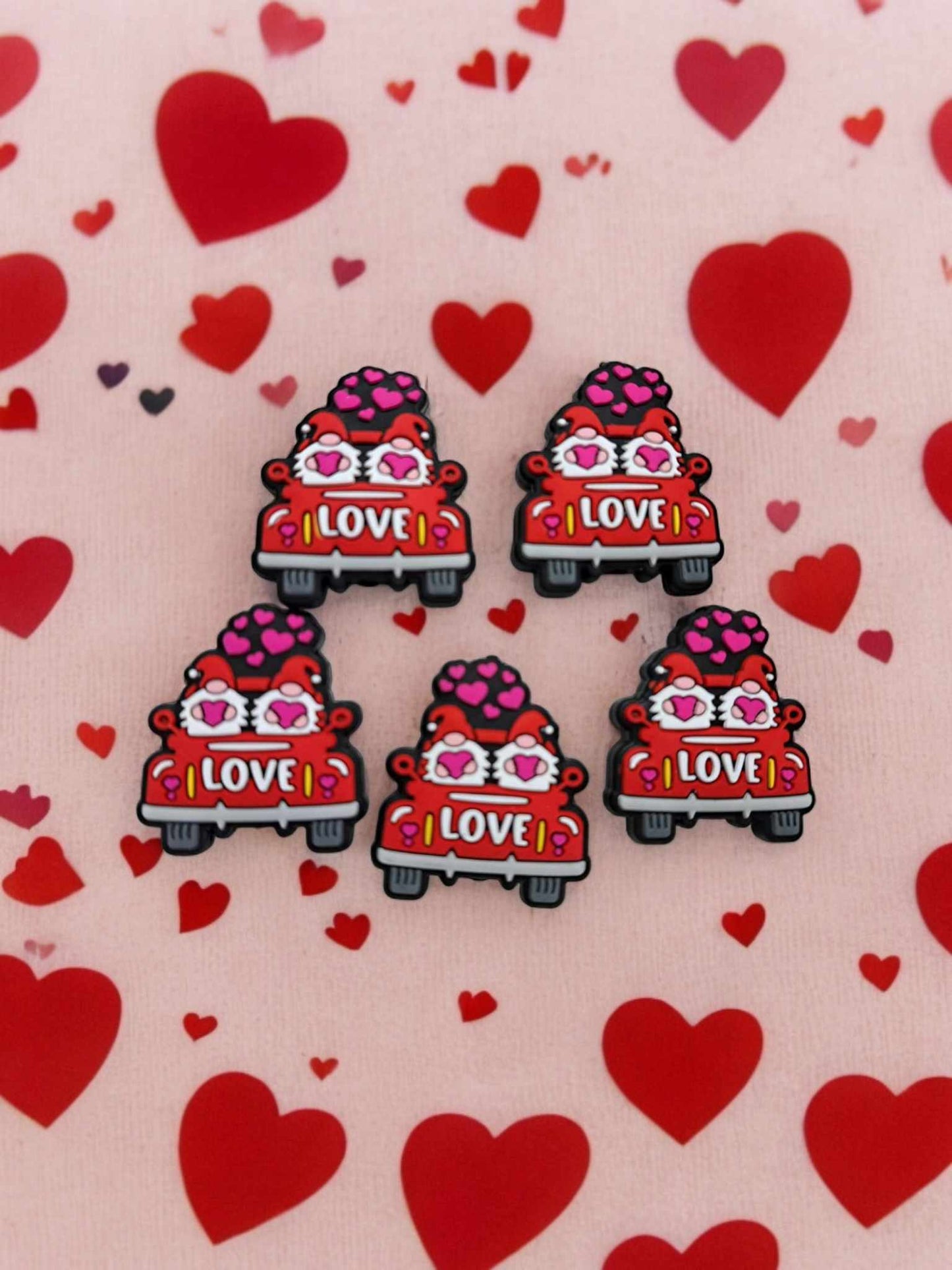 Red Love Truck with Gnome Couple Silicone Focal Bead - 1318