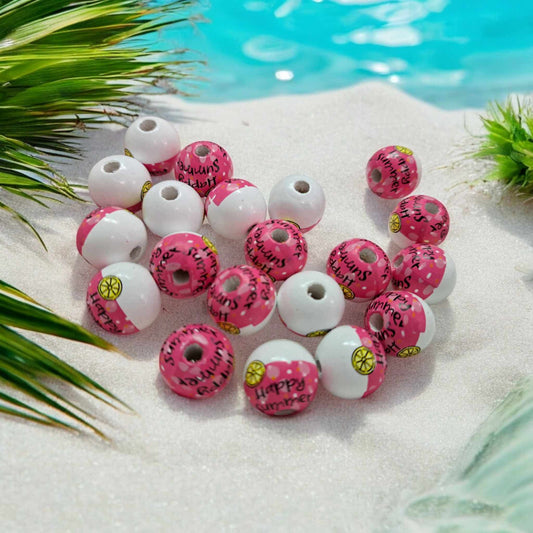 Happy Summer with Pink and Lemon Slice 16mm Wood Spacer Printed Beads