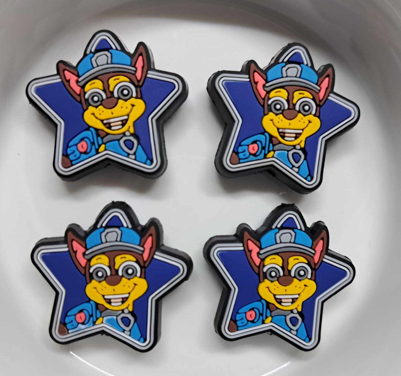 Chase Dog: (Blue Star Frame) Paw Patrol Silicone Focal Bead - 0991