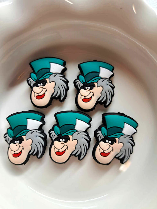 Mad Hatter Face with Green Hat: Alice in Wonderland Silicone Focal Bead - 0440