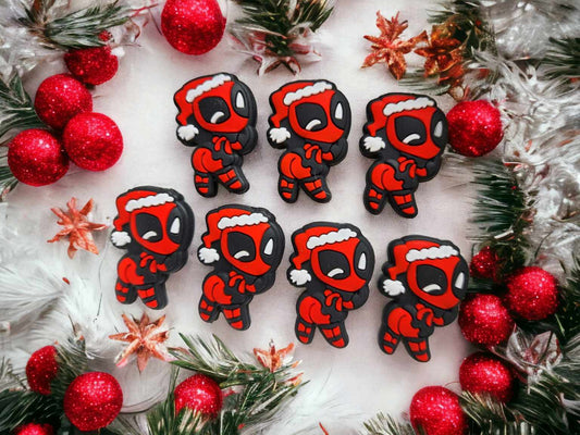 Deadpool in Santa Hat Full Body Silicone Focal Bead - 0428