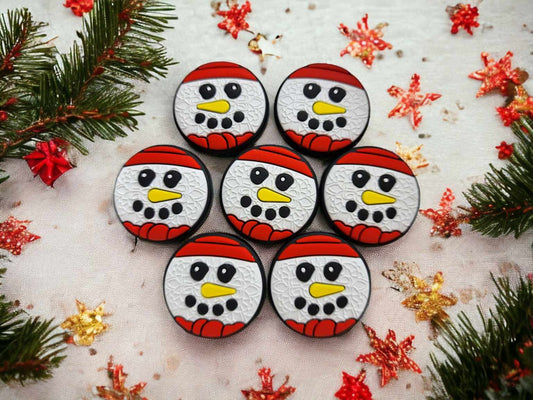 Snowman Face Round Silicone Focal Bead - 0426