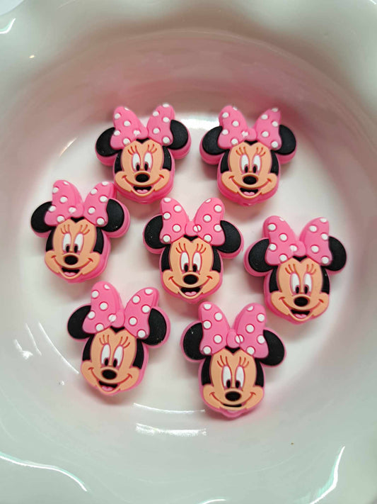 Minnie Face with Pink Polka Dot Bow Silicone Focal Bead - 0448