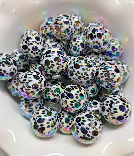 Paw Print Holographic 20mm Acrylic Bubblegum Bead - 1086