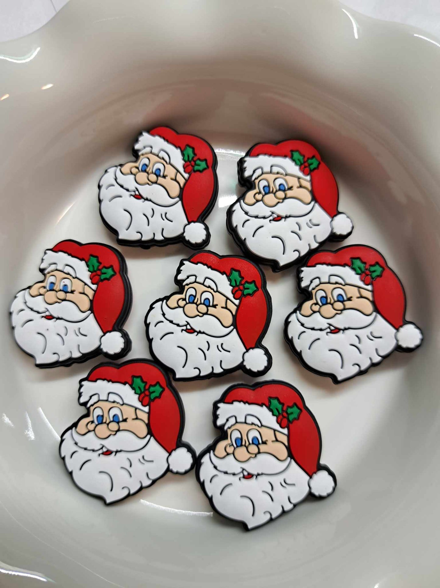 Santa Face with Glasses and Red Hat with Mistletoe Silicone Focal Bead - 0408