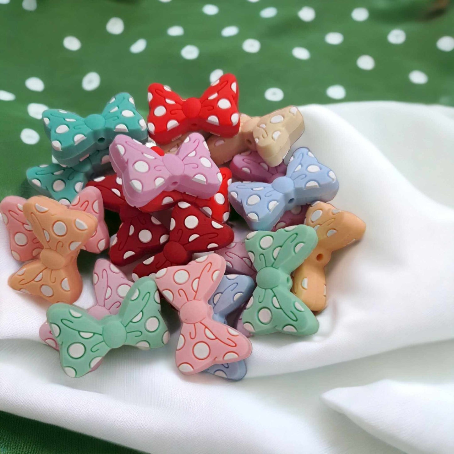 Bow with Polka Dots Silicone Focal Bead - 0069