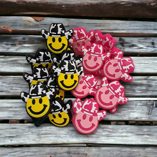 Cowboy Hat Smiley Face Silicone Focal Bead - 0094