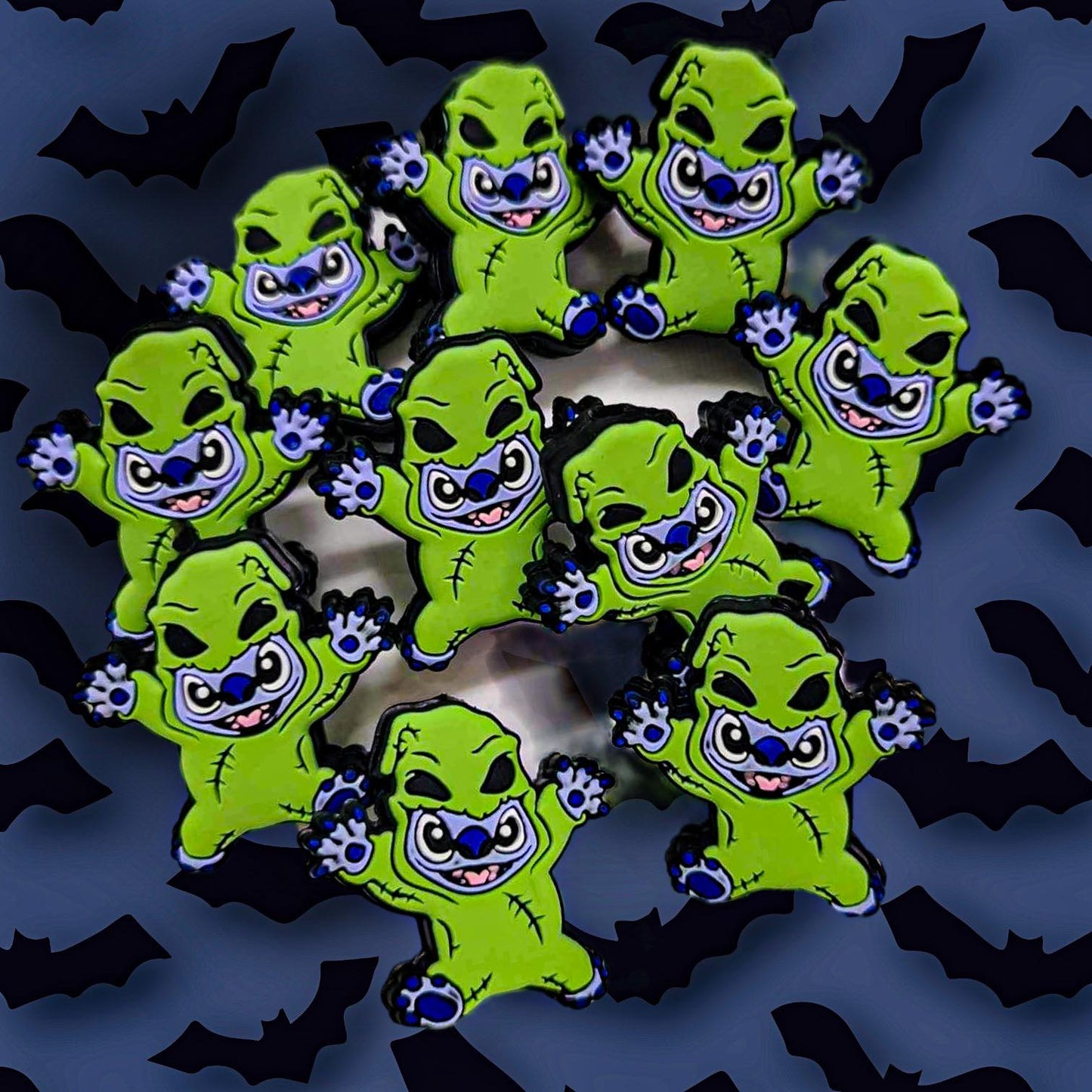 Large Stitch/Blue Alien in Green Oogie Boogie Costume Silicone Focal Bead - 0033