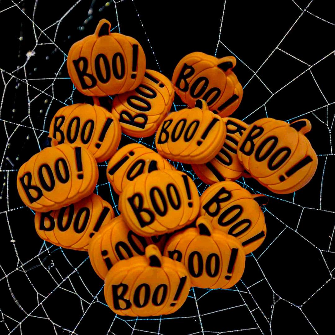 Boo! Pumpkin Orange Silicone Focal Bead - 0123