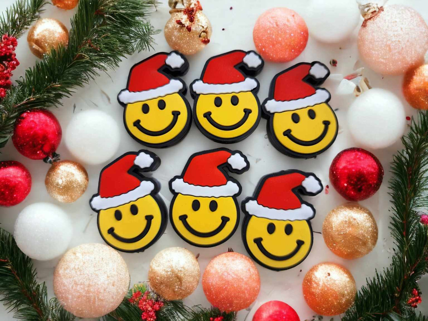 Smiley Face in Red Santa Hat (Yellow) Silicone Focal Bead - 0430