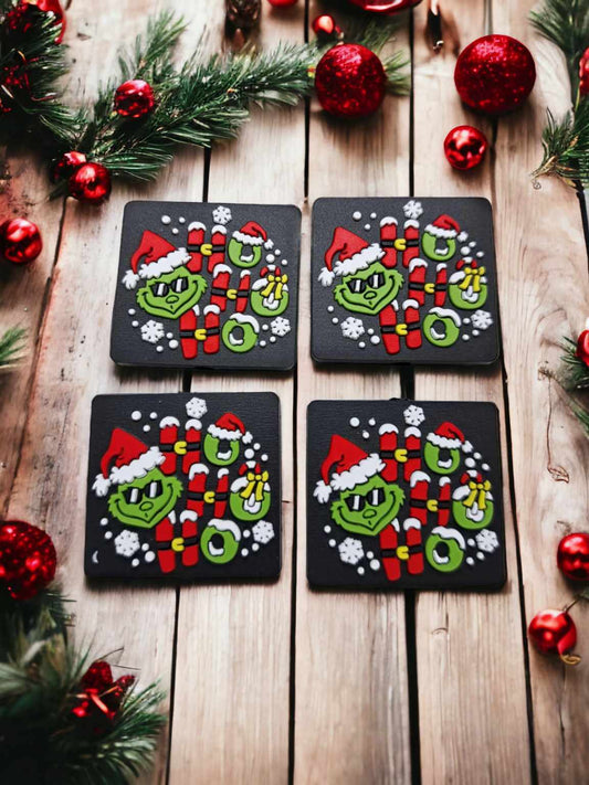 Ho Ho Ho Grinch Black Square with Santa Hat Silicone Focal Bead - 0561