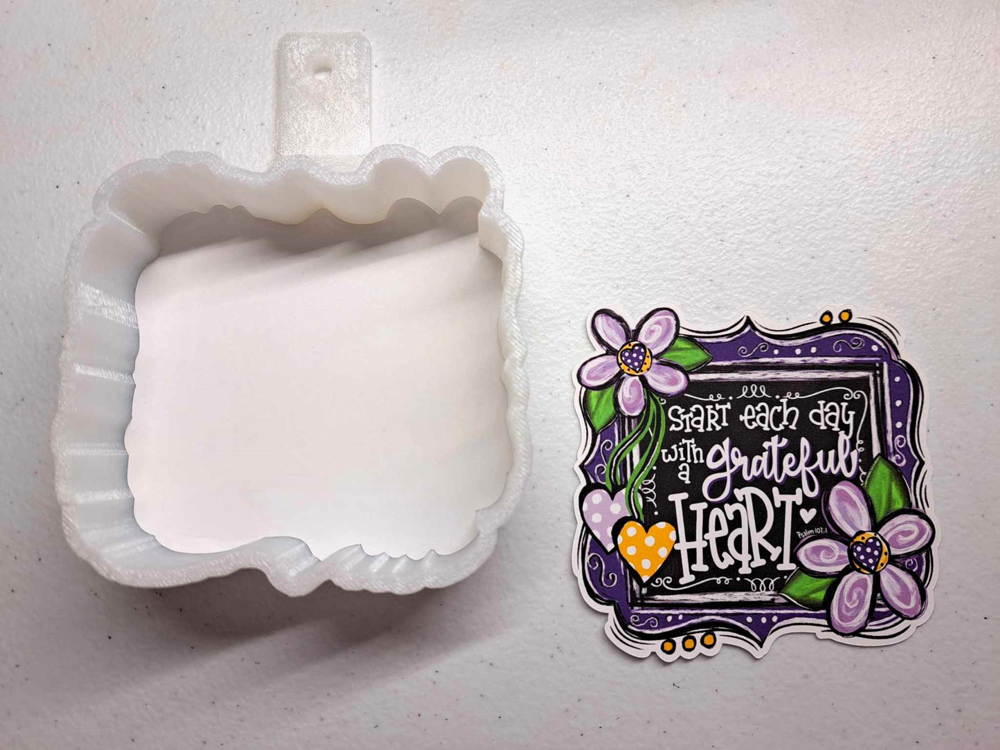 Start Each Day with a Grateful Heart - Flowered Frame Cardstock Silicone Mold, Aroma Bead Molds, Car Freshener Mold, Premium Cardstock Images