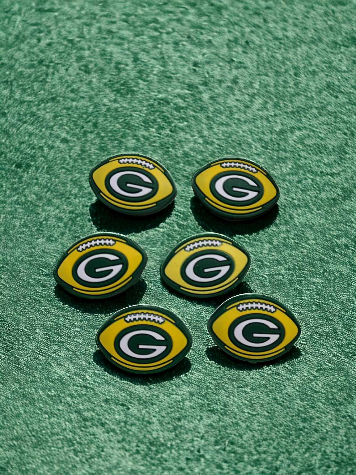 Greenbay Packers: Yellow Football with White G Silicone Focal Bead - 0611