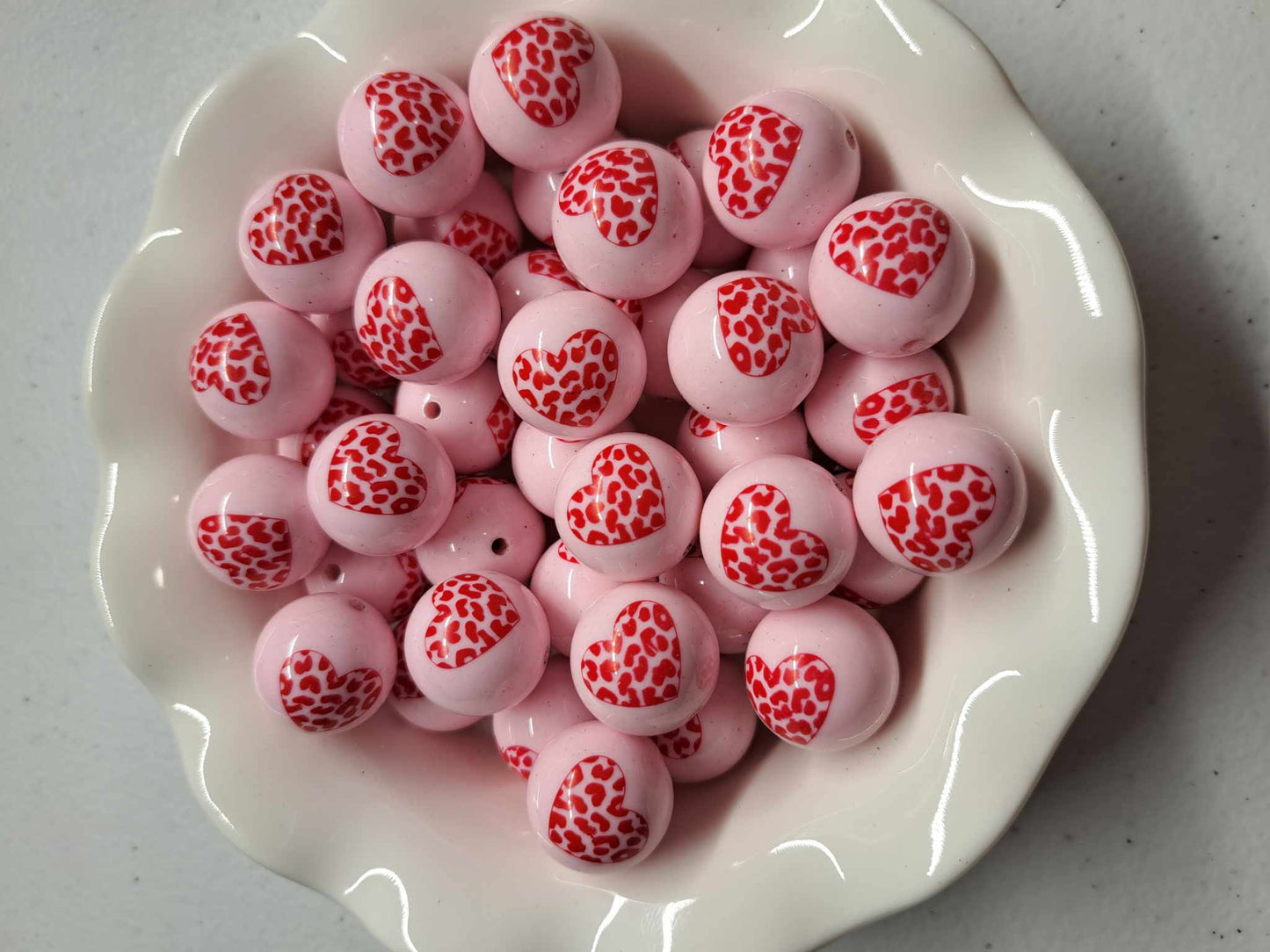 Pink with Leopard Pattern Red Heart 20mm Acrylic Bubblegum Bead - 1101