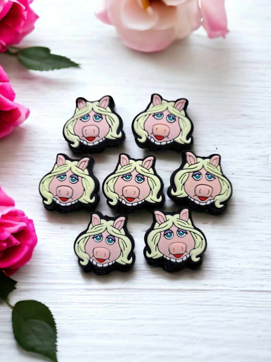 Miss Piggy Face Silicone Focal Bead - 0620