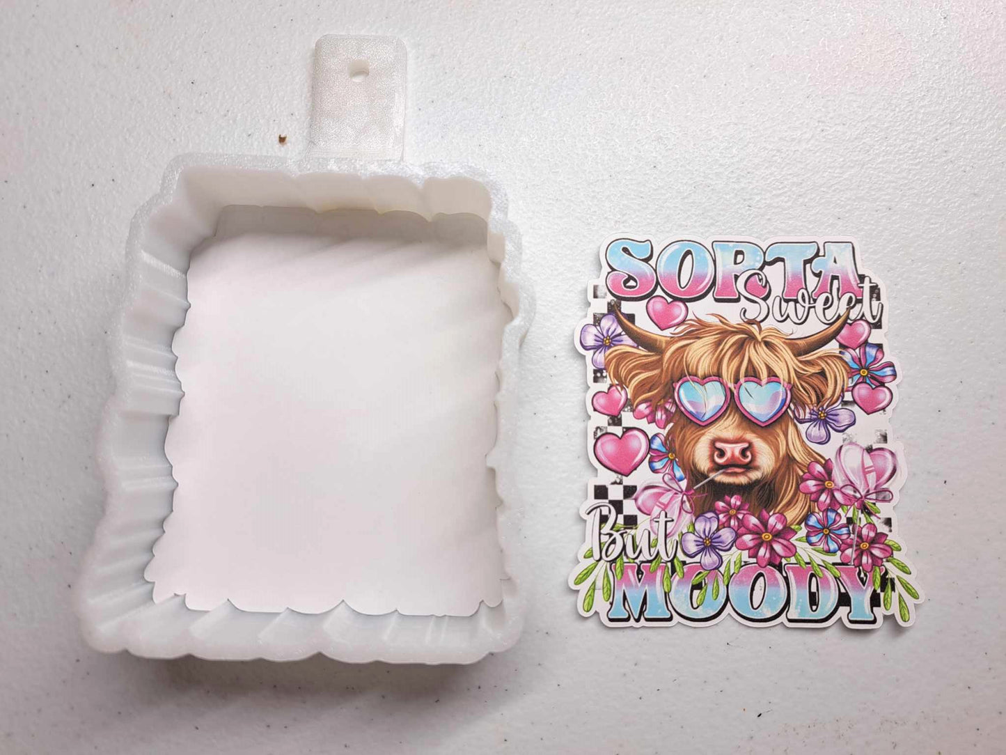 Sorta Sweet But Moody Highland Cow Lollipop Hearts Flowers Cardstock Silicone Mold, Aroma Bead Molds, Car Freshener Mold, Premium Cardstock Images