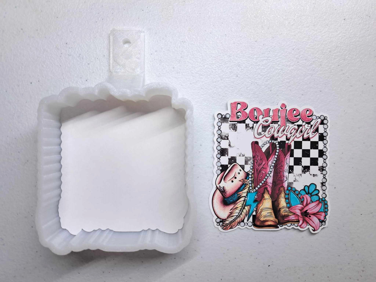 Boujee Cowgirl with Boots & Turquoise Cardstock Silicone Mold, Aroma Bead Molds, Car Freshener Mold, Premium Cardstock Images