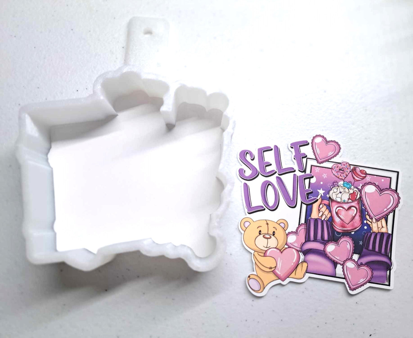 Self Love Valentine Teddy Bear Cardstock Silicone Mold, Aroma Bead Molds, Car Freshener Mold, Premium Cardstock