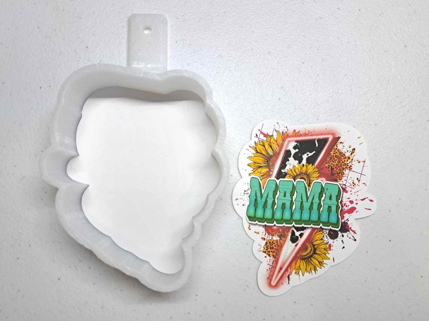 Western Mama Lightning Bolt: with Cow Print & Sunflowers Silicone Mold, Aroma Bead Molds,Car Freshener Mold,Premium Cardstock Images