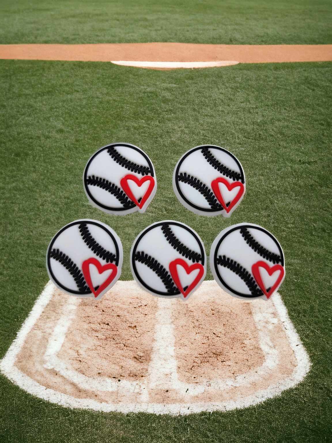 Baseball/Softball with Red Heart Silicone Focal Bead - 0738