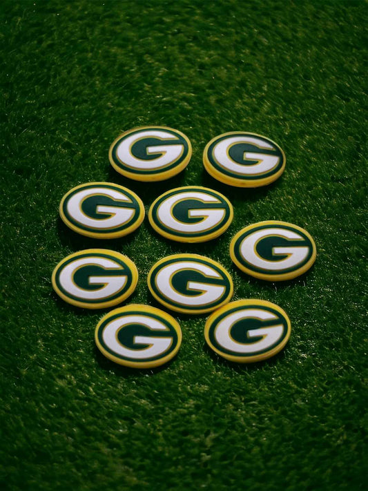 Greenbay Packers: Yellow and Green with White G Football Silicone Focal Bead - 0655