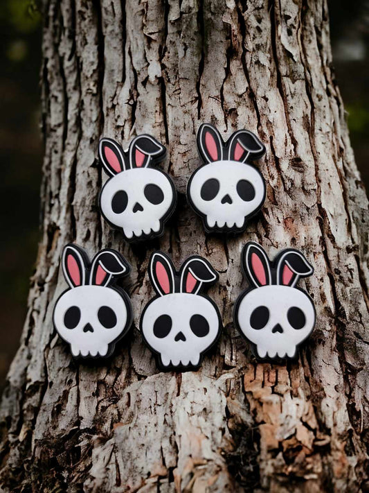 White Skull with Bunny Ears Silicone Focal Bead - 1326