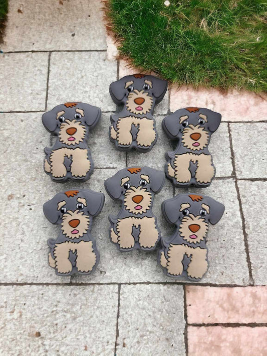 Gray/Tan Shaggy Dog Full Body Sitting Silicone Focal Bead - 1324