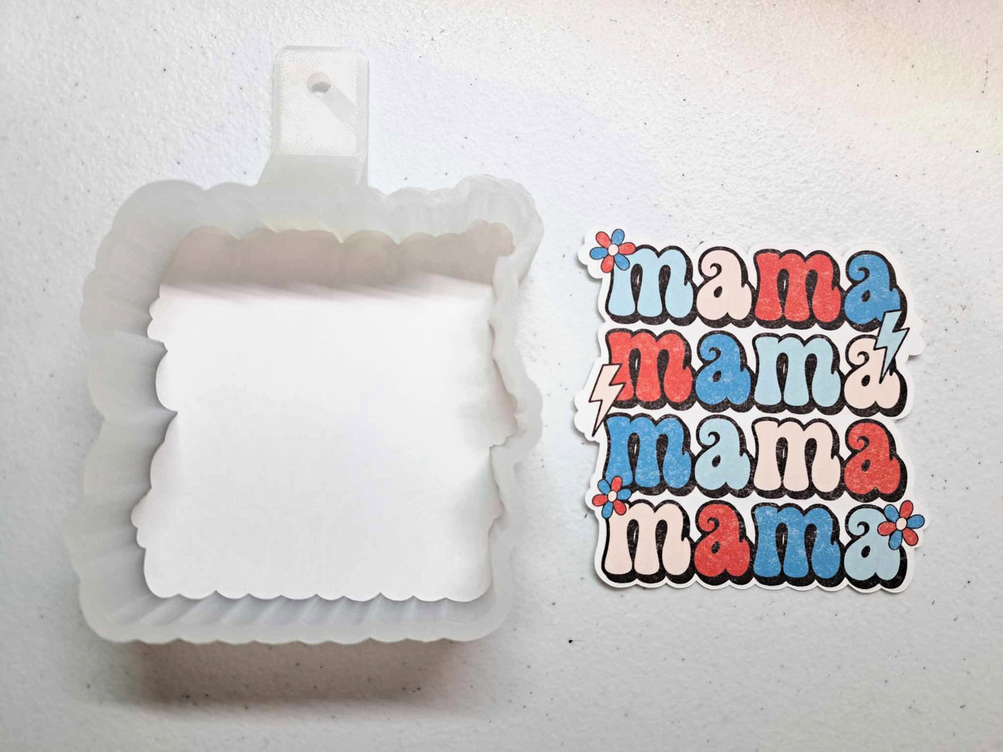 Retro Mama with Daisy & Smiley Face Cardstock Silicone Mold, Aroma Bead Molds, Car Freshener Mold