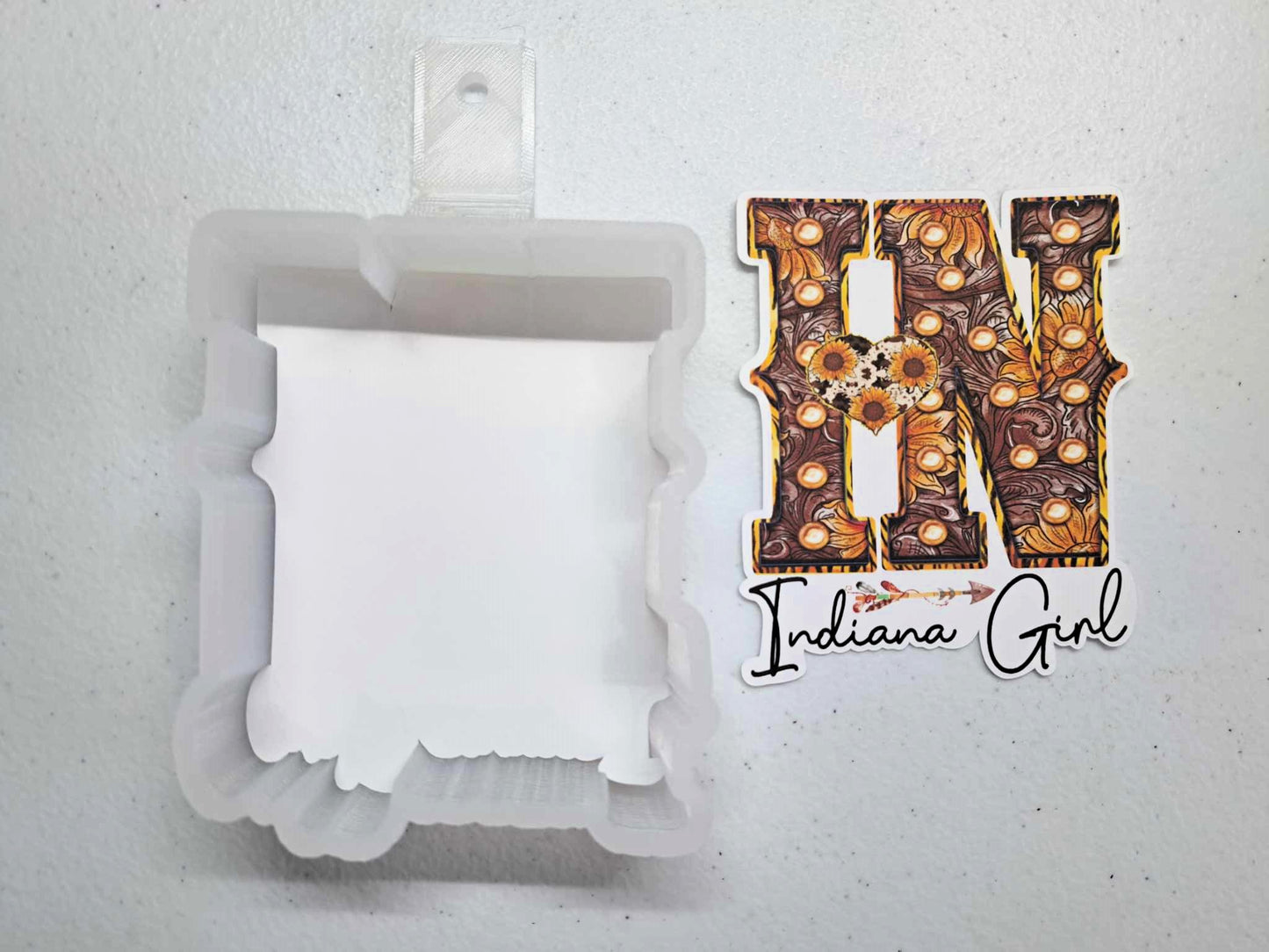 Indiana Girl: Western with Sunflowers and Arrow Cardstock Silicone Mold, Aroma Bead Molds, Car Freshener Mold, Premium Cardstock Images