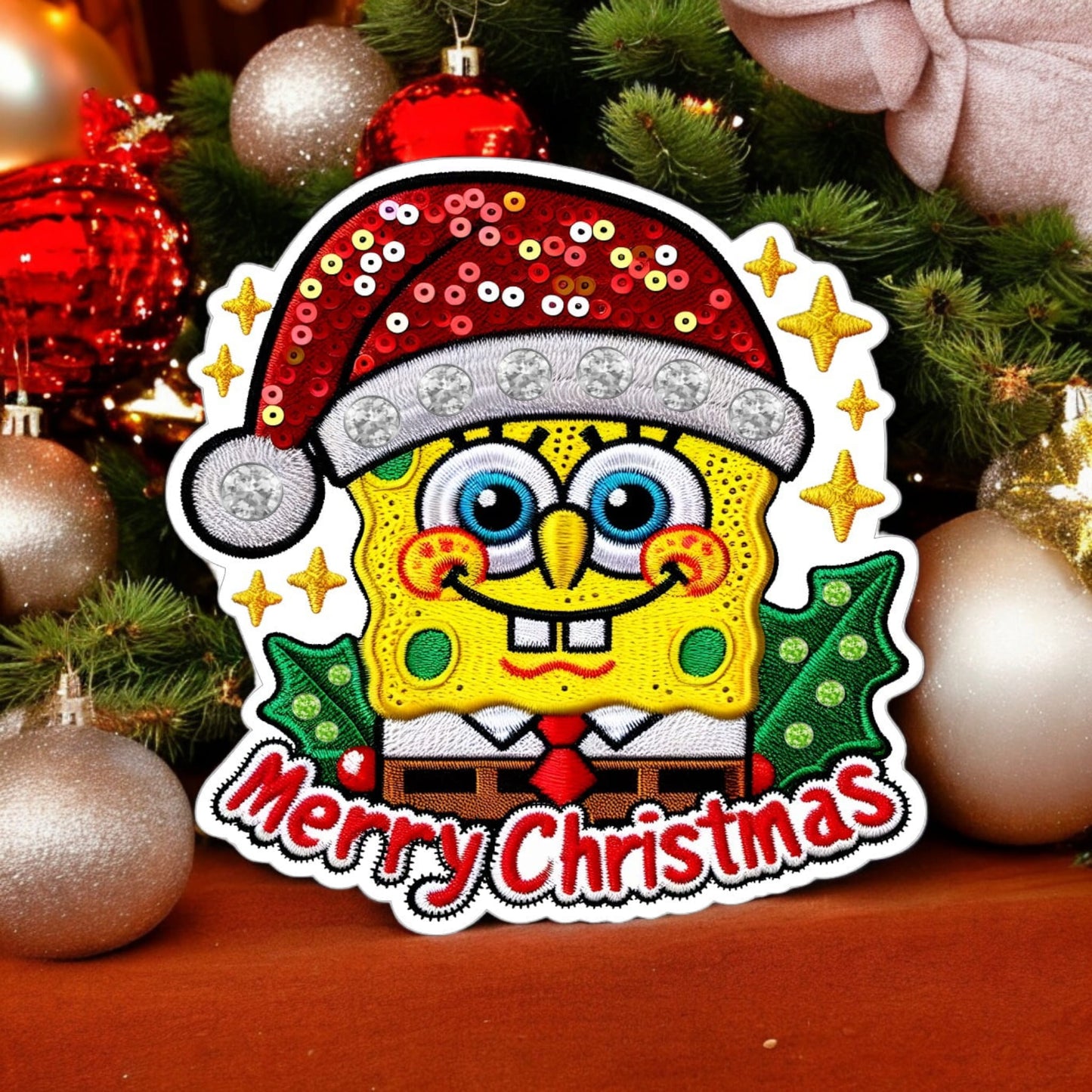 SpongeBob Merry Christmas Sequins Silicone Mold, Aroma Bead Molds, Car Freshener Mold, Premium Cardstock Images