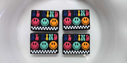 Be Kind with Smiley Faces Retro: Black Rectangle Silicone Focal Bead - 1319