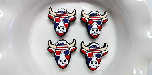 Cow with Sunglasses and USA Flag Silicone Focal Bead - 1295