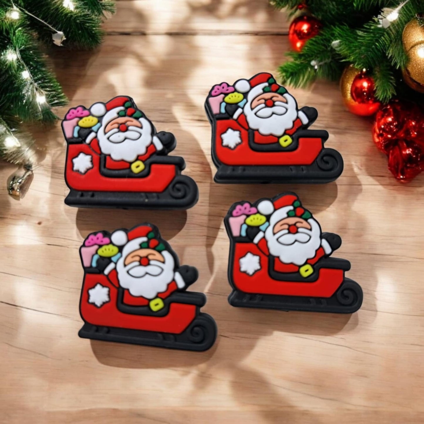 Santa in Snowflake Sleigh with Presents: Style 2 Silicone Focal Bead