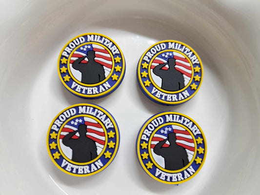 Proud Military Veteran: Round American Flag with Saluting Silicone Focal Bead - 1275