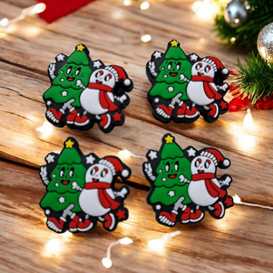 Snowman and Green Christmas Tree Silicone Focal Bead