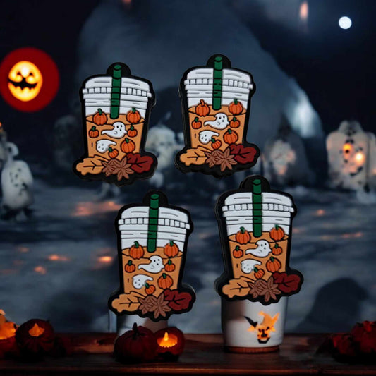 Fall Pumpkin Spice Latte Drink: Pumpkins, Ghosts & Leaves Silicone Focal Bead