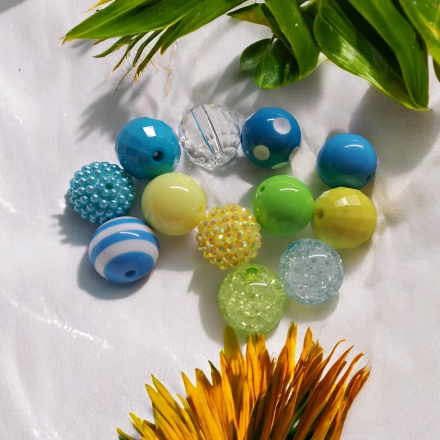 Blue, Yellow & Green Mix - 20mm Acrylic/Rhinestone Bubblegum Beads