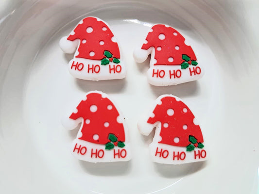 Ho Ho Ho: Red Santa Hat with Mistletoe Silicone Focal Bead