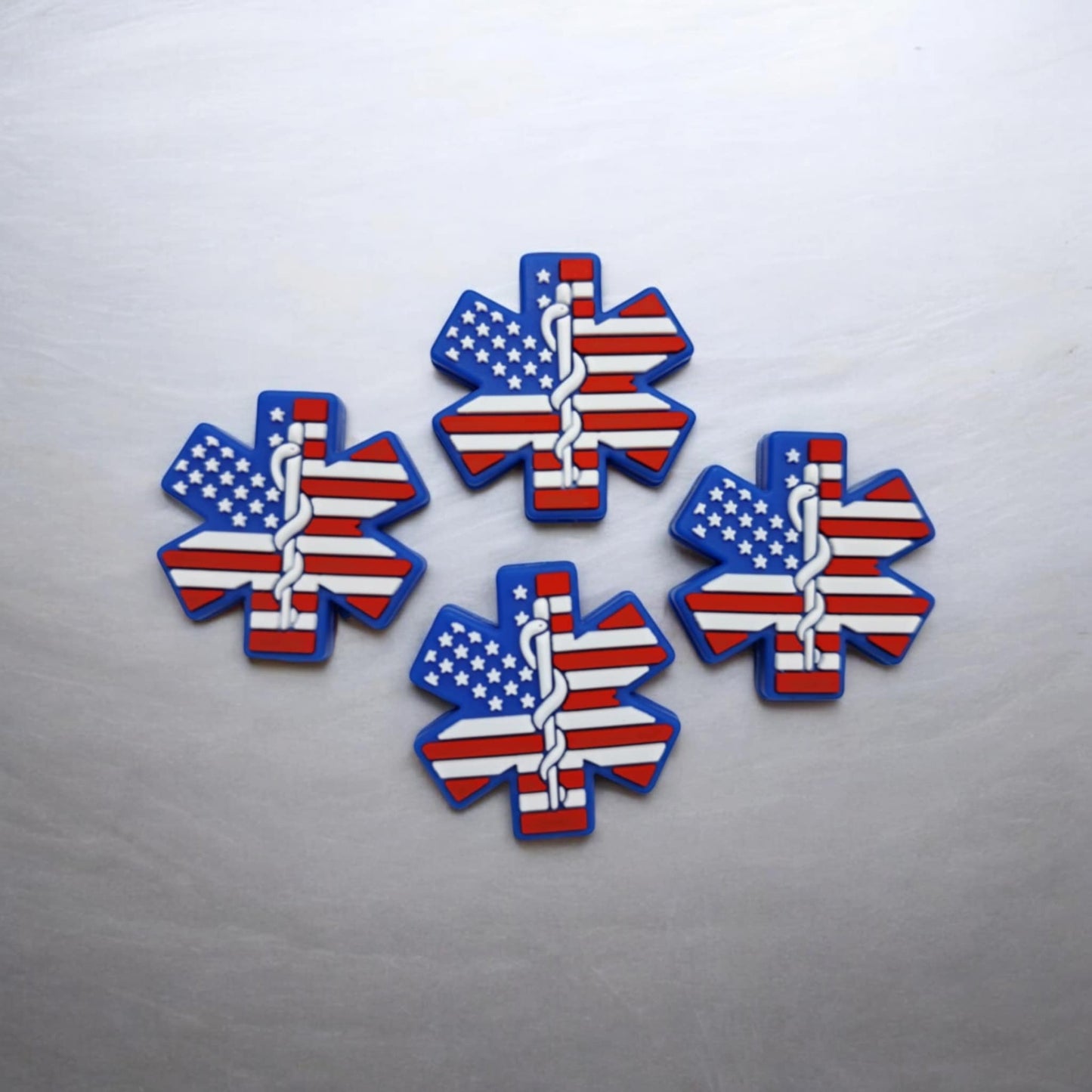 First Responder Symbol with USA Flag Silicone Focal Bead - 1349