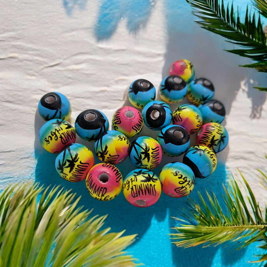 Summer Vibes with Palm Trees 16mm Wood Spacer Printed Beads