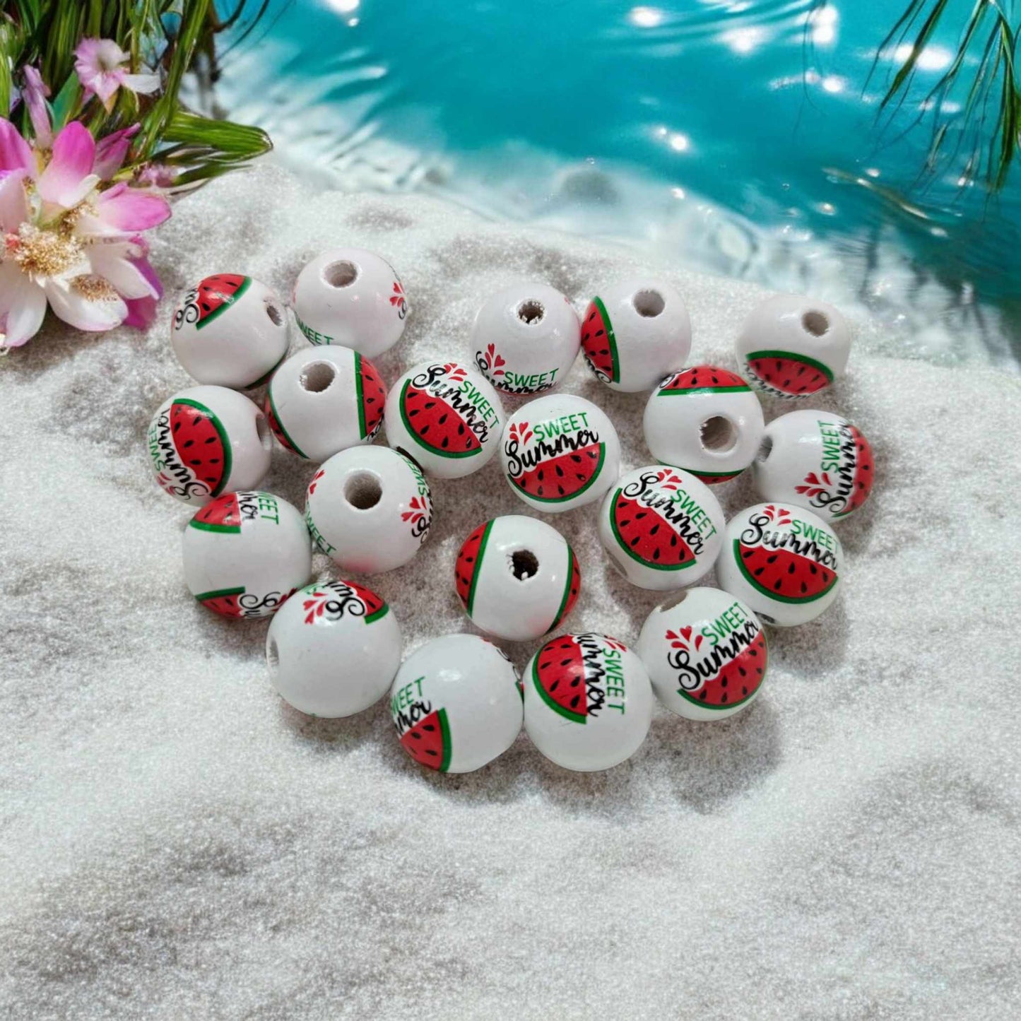 Sweet Summer with Watermelon 16mm Wood Spacer Printed Beads