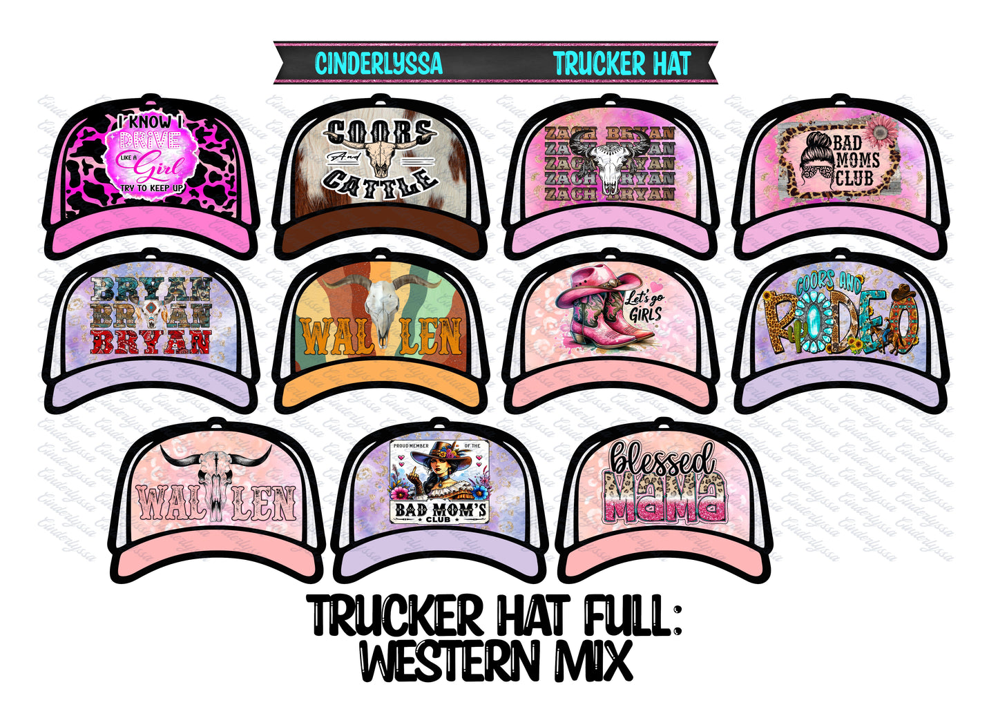 Trucker Hat: Western Theme Mix Cardstock Silicone Mold, Aroma Bead Molds, Car Freshener Mold, Premium Cardstock Images