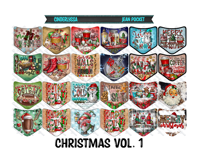 Christmas Vol. 1 - Jean Pocket Cardstock Image Inserts for Cardstock Silicone Mold, Aroma Bead Molds, Car Freshener Mold