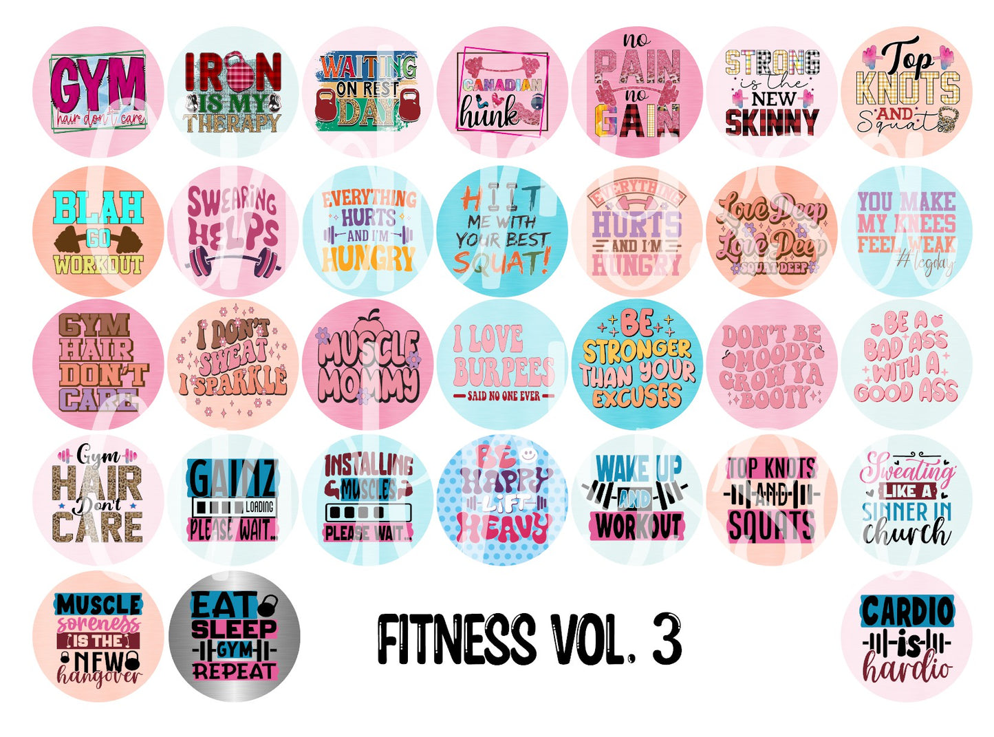 3 inch Round Fitness Vol. 3 Cardstock Only for freshies -NO MOLD: Cardstock Silicone Mold, for Aroma Bead Molds, Car Freshener, Premium Cardstock Image